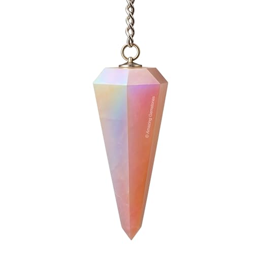 Amazing Gemstone Angel Aura Rose Quartz Crystal Pendulum for Divination - Certified Dowsing Crystals, Healing Stones for Chakra Balancing, Meditation - Enhance Reiki Spiritual Growth - color: Angel Aura Rose Quartz