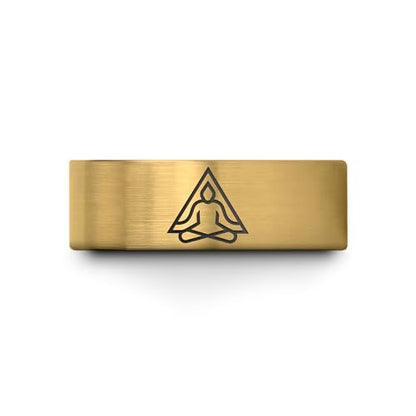 Gift for Yoga Fan - Yoga Meditation Ring - Flat Dome Bevel - Band - Men Women - Brushed Polished - Tungsten - Personalized Custom Engraving - 8mm - Anniversary Wedding - Yellow Rose Gold Silver - color: 15 - Yellow Gold Tungsten