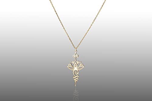 Lotus Unalome Necklace - 925 Sterling Silver Lotus Flower Unalome Necklace - Yoga Jewelry - Chakra Necklace - Spiritual Symbol Charm - size: 18 Inches
