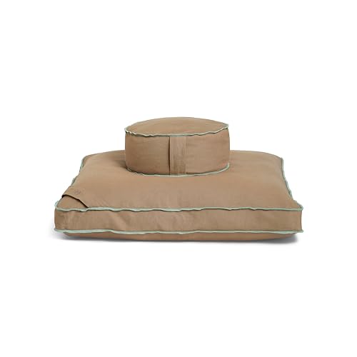 Meditation Cushion Set by renoo - Durable Comfortable Organic Cotton, Linen, Hemp - Modern Zafu Zabuton - Buckwheat Kapok Filled Floor Pillow Yoga Bolster in 15 Colors Washable Cover - color: Earth