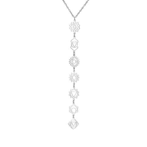 7 Chakra Necklace for Women Stainless Steel Spiritual Healing Chakra Pendant Necklace Yoga Meditation Jewellery for Mother's Day - color: Style1-S