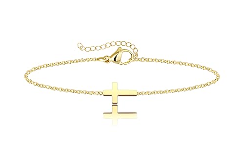 3mm Diamond Classic Tennis Bracelet for Women Dainty, Gold Jesus Cross Bracelets Trendy, 14K Gold Plated Heart/Evil Eye/Pearl/Starfish & Seashell Charm Bracelets for Women Bulk - style: Gold Plated Cross
