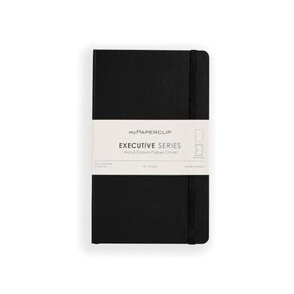 myPAPERCLIP Executive Series Medium Plain Notebook | 192 Pages, 80 GSM, Soft Cover, Medium Size (5 x 8.25 in) | Flat Lay | Bookmark, Elastic Closure & Back Pocket | Black