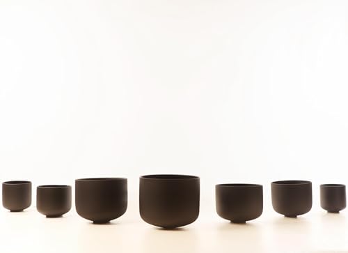 Set of 7 size 6-12 inch Black Chakra Tuned 432hz Quartz Crystal Singing Bowls with Heavy Duty Carrying Cases and Singing Bowl Mallet Suede Strikers BK - color: Set of 7, Black