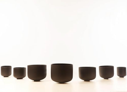 Set of 7 size 6-12 inch Black Chakra Tuned 432hz Quartz Crystal Singing Bowls with Heavy Duty Carrying Cases and Singing Bowl Mallet Suede Strikers BK - color: Set of 7, Black