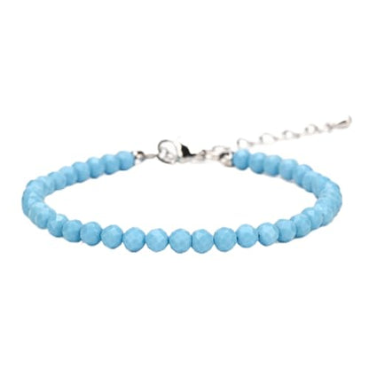 Crystal Bracelet for Women, Natural 4mm Faceted Beads Adjustable Bracelet, Small Beaded Healing Gemstone Bracelet - color: Blue Turquoise