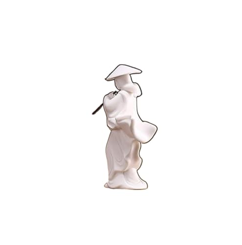 Statue Decoration White Jade Ceramics Zen Meditation Buddhism Minimalist Statue Figurine Home Decor(Flute)