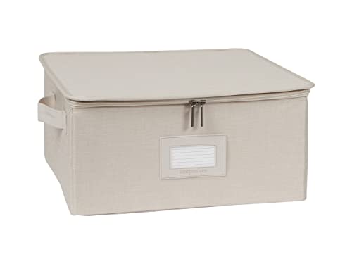 Covermates Keepsakes Zip-Top Storage Box Set, 3 Pack Heavy Duty Polyester Organizer Bins, Stackable Design, ID Window, Reinforced Handles, Closet Home Storage, Beige Heather - color: Beige Heather, size: 14W x 14D x 7H