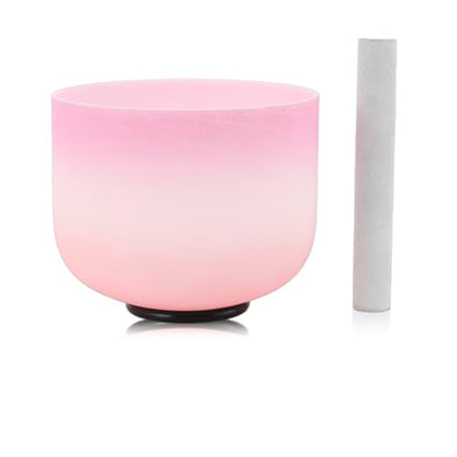 Crystal Singing Bowl 10 inch C Note, Colorful Pink Sound Bowl with Mallet O-ring, Sound Healing Instruments for Healing Mindfulness Meditation Yoga Sound Baths - size: 10inch