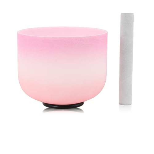 Crystal Singing Bowl 10 inch C Note, Colorful Pink Sound Bowl with Mallet O-ring, Sound Healing Instruments for Healing Mindfulness Meditation Yoga Sound Baths - size: 10inch