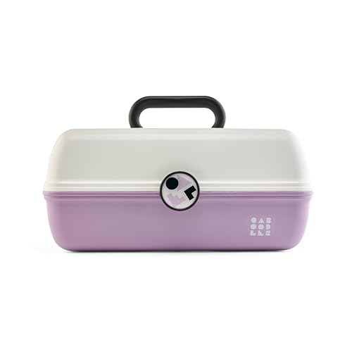 Caboodles School Spirit On-The-Go Girl Makeup Box, White Over Lavender, Hard Plastic Makeup Organizer Box, Built-In Mirror, Secure Latch for Safe Travel, Spacious Storage for Large Items - color: White Lavender