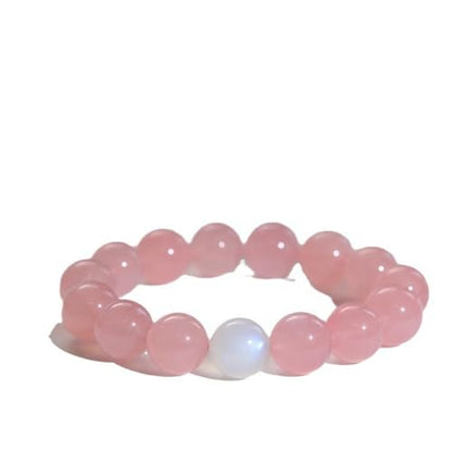 Rose Quartz Bracelet, 8mm Natural Gemstone Love Stone Jewelry Anxiety Relief & Meditation Support Heart Chakra Balance Valentine’s Mother’s Day Gift for Her - color: White moonlight pink