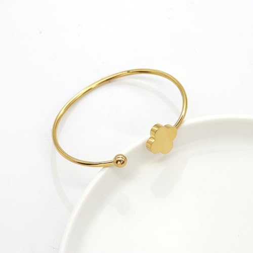 Clover Bracelet Bangle for Women, Lucky Bracelet Friendship Bracelet Gold Clover Bracelets Open Bangle Jewelry Cuff Stainless Steel Bracelet Birthday Christmas Gifts for Women - color: Gold
