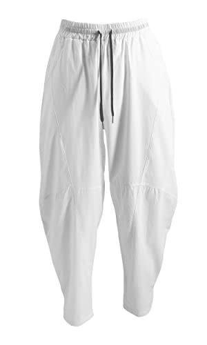 perdontoo Men's Linen Cotton Loose Fit Casual Lightweight Elastic Waist Summer Beach Pants