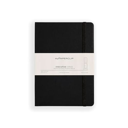 myPAPERCLIP Executive Series A5 Ruled Notebook | 192 Pages, 80 GSM, Soft Cover, A5 (5.83 x 8.27 in) | Flat Lay | Bookmark, Elastic Closure & Back Pocket | Black - color: Black, size: A5, Ruled