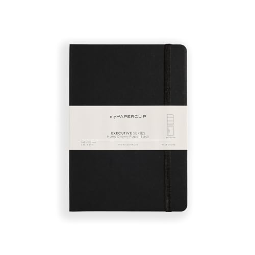 myPAPERCLIP Executive Series A5 Ruled Notebook | 192 Pages, 80 GSM, Soft Cover, A5 (5.83 x 8.27 in) | Flat Lay | Bookmark, Elastic Closure & Back Pocket | Black - color: Black, size: A5, Ruled
