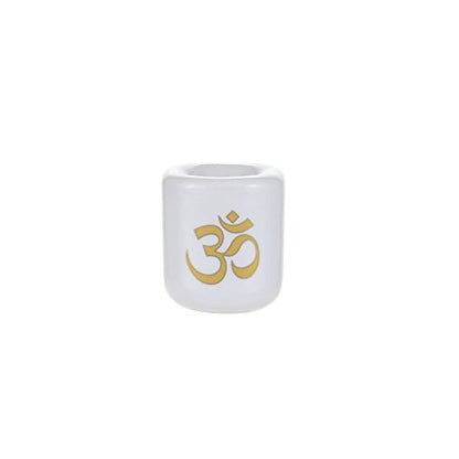 Mega Candles 5 pcs Ceramic Gold Om Chime Ritual Spell Candle Holder - White - color: Gold