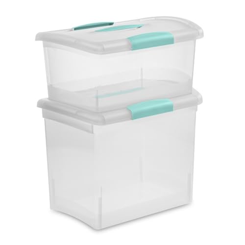 Sterilite Medium Nesting ShowOffs, Stackable Small Storage Bin with Latching Lid and Handle, Plastic Container to Organize Home, Clear, 12-Pack - size: Medium, style: 12-Pack