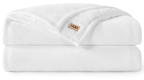 UGG Nita Full/Queen Blanket, Cozy Soft Queen Bedding, Plush Fleece Blanket for Bed, Extra Large Throw for Couch, Luxury Bedroom Decor, 90-inch x 90-inch, White Snow - color: White, size: Full/Queen