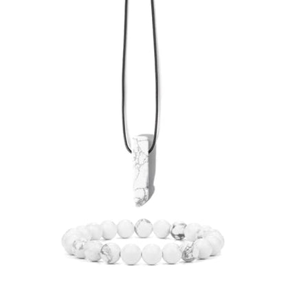 Pingyongchang Stress Relief Anxiety Yoga Bracelets Necklace Set,Healing Crystal Stone Mantra Bracelets for Women Natural Crystal Stone birthday Gifts For Teen Girls Black Leather Necklace for Men - color: Howlite