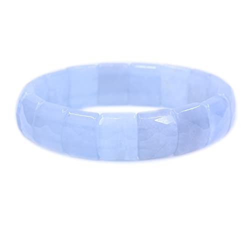 Keleny Gemstones Semi Precious 15mm Square Grain Faceted Beaded Stretch Bangle 7.5 Inch Unisex - color: Blue Aquamarine