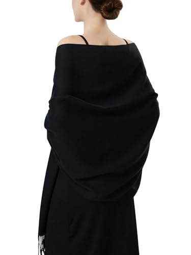 Luxurious Pashmina Feel Scarf & Shawl - Soft Solid Color Wrap for Weddings, Evening Dresses, Gifts - color: . Black