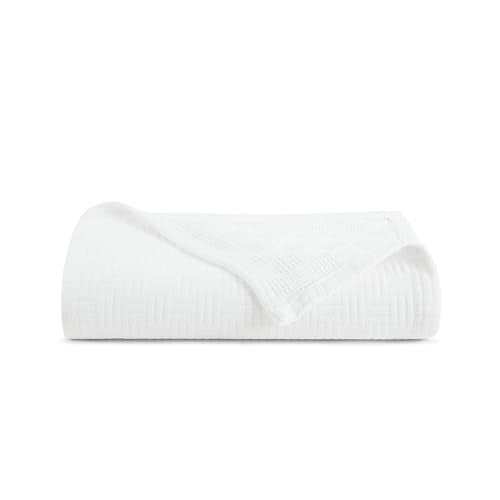 Arkwright Basket Weave Twin Blanket - 100% Ringspun Cotton All Season Blankets, Luxury Hotel Quality, Soft on Skin, Breathable, 300 GSM for Bed, Sofa, and Chair, 68 X 90 in, White - color: Bright White, size: Twin (68x90)
