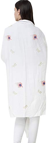 Exotic India Radhe Prayer Shawl with Embroidered Peacock Feather - PolyCotton - color: Snow White