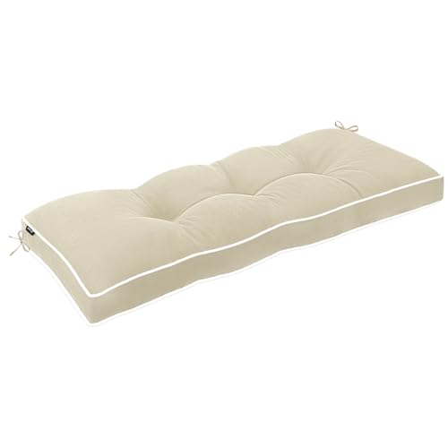 Favoyard Indoor/Outdoor Bench Cushion 48 x 16 Inch Waterproof & 3-Year Fade-Resistant Patio Furniture Cushions for Garden Porch Swing Chair Tufted Pad for Sofa Couch Seat with Ties, Beige - color: Beige, size: 48 x 16 In