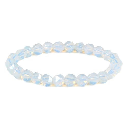 Justinstones 8mm Natural Gemstone Round Beads Triangle Faceted Charm Stretch Bracelet 6.5" - color: Synthetic Opalite