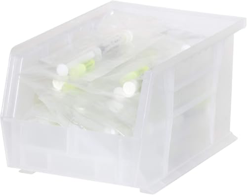 Akro-Mils 30237 AkroBins Plastic Storage Bins, Space-Saving Stackable Bins for Garage, Pantry, Craft Organization, 9" x 6" x 5", Clear, 12-Pack - color: Clear