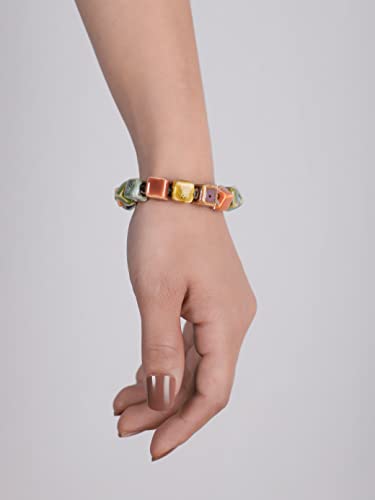 MINACHI Boho Hippie Colorful Ceramic Beads Strand Stretch Bracelet, Bohemian Summer Beach Jewelry Gift for Women - color: S02