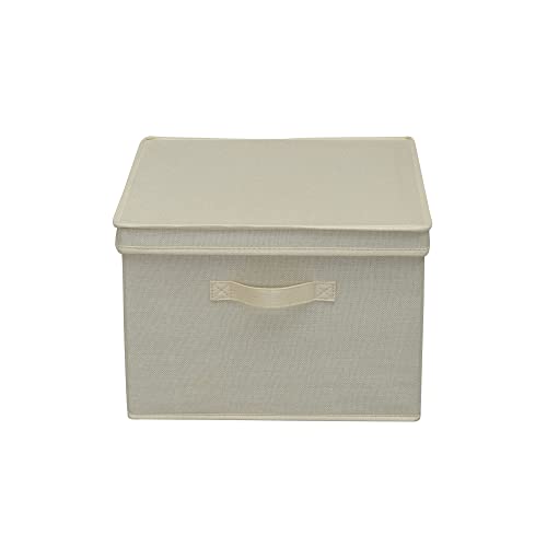 Household Essentials Square KD Storage Box With Lid, Cream Linen - color: Natural