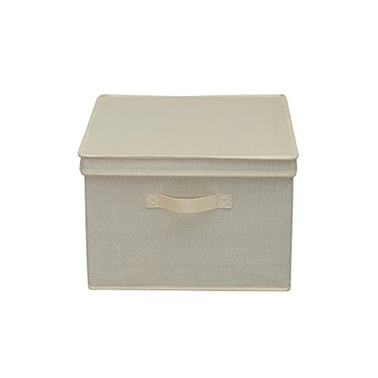 Household Essentials Square KD Storage Box With Lid, Cream Linen - color: Natural