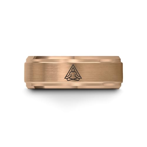 Gift for Yoga Fan - Yoga Meditation Ring - Flat Dome Bevel - Band - Men Women - Brushed Polished - Tungsten - Personalized Custom Engraving - 8mm - Anniversary Wedding - Yellow Rose Gold Silver - color: 10 - Rose Gold Tungsten