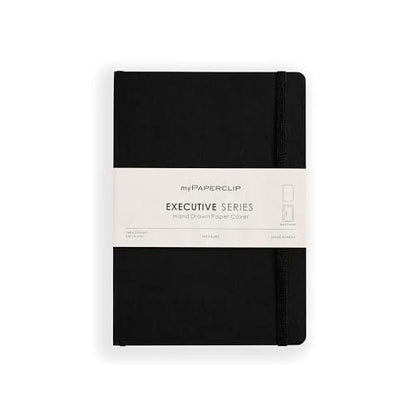 myPAPERCLIP Executive Series A5 Plain Notebook | 192 Pages, 80 GSM, Soft Cover, A5 (5.83 x 8.27 in) | Flat Lay | Bookmark, Elastic Closure & Back Pocket | Black - color: Black, size: A5, Plain