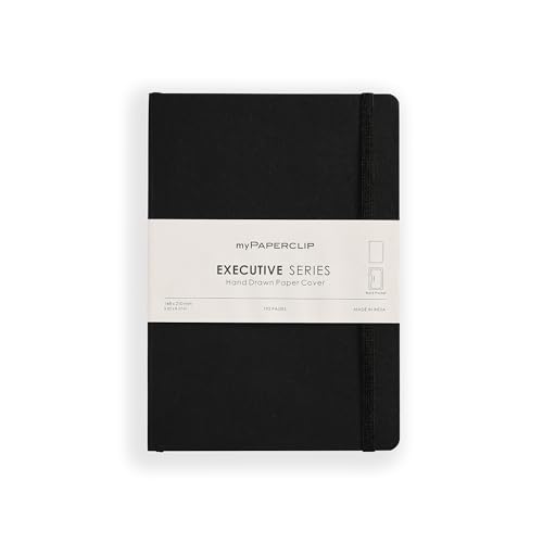 myPAPERCLIP Executive Series A5 Plain Notebook | 192 Pages, 80 GSM, Soft Cover, A5 (5.83 x 8.27 in) | Flat Lay | Bookmark, Elastic Closure & Back Pocket | Black - color: Black, size: A5, Plain