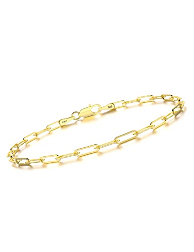 925 Sterling Silver Paperclip Chain Bracelet 3/4/5mm Silver Bracelet for Women Men Silver Bracelet 6.5-9 Inches - color: Gold 4mm, size: 7.5