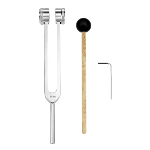 QWORK Tuning Fork 128Hz with Mallet, Stress Relief & Relaxation Chakra Set, Sensory Tuning Fork Activator for Music & Health