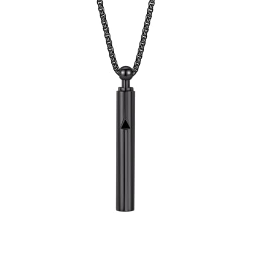 Breathing Easy Necklace, Mindfulness Breathing Stainless Steel Pendant for Stress Relief, Anxiety Management & Smoking Cessation Aid, Intricate Engraving for Men Women - color: Black
