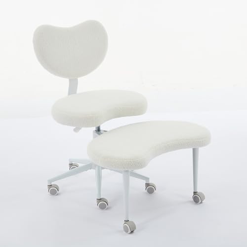 Meditation Chair with Wheels, Ergonomic Criss Cross Chair, Adjustable ADHD Floor Sitting Chair, Swivel Cross Legged Office Chair with High Back, Kneeling Posture Chair, Teddy Fabric,Ivory - color: （teddy Fabric）ivory