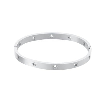 Gold Bangle for Women - 18K Gold Plated Stainless Steel Love Friendship Crystal Bracelets with Cubic Zirconia - color: star bangle - silver