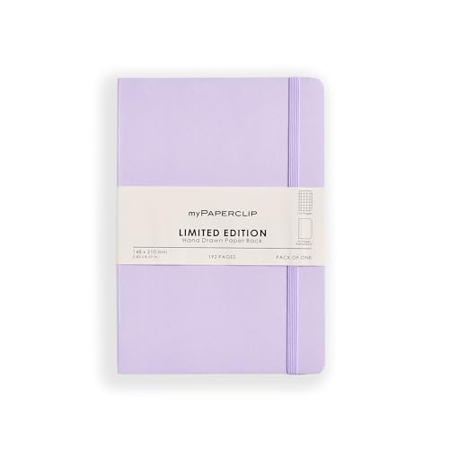 myPAPERCLIP Limited Edition A5 Checks/Square Grid Notebook | 192 Pages, 100 GSM, Soft Cover, A5 (5.83 × 8.27 in) | Flat Lay | Bookmark & Elastic Closure | Lilac - color: Lilac, style: Checks