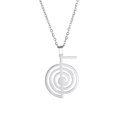 Cho Ku Rei Reiki Symbol Necklace Cho Ku Rei Energy Symbol Amulet Healing Reiki Pendant for Women Sacred Geometry Necklace Yoga Power Spiral Meditation Jewelry - color: Cho Ku Rei necklace silver