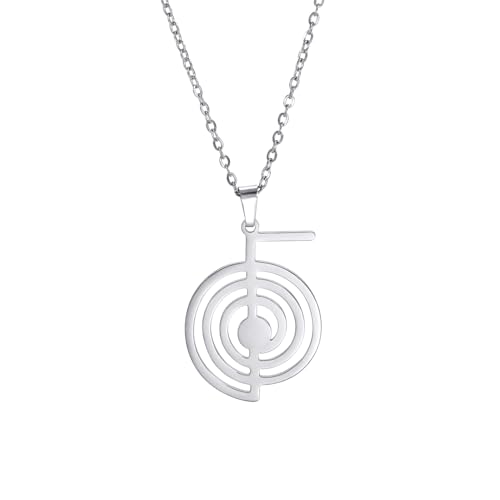 Cho Ku Rei Reiki Symbol Necklace Cho Ku Rei Energy Symbol Amulet Healing Reiki Pendant for Women Sacred Geometry Necklace Yoga Power Spiral Meditation Jewelry - color: Cho Ku Rei necklace silver
