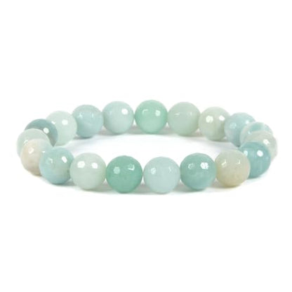 Justinstones Gemstone Crystals Chakra Beads Bracelet Crystal Healing 10mm Round Stretchable Bracelet for Her Gift - color: Faceted Amazonite