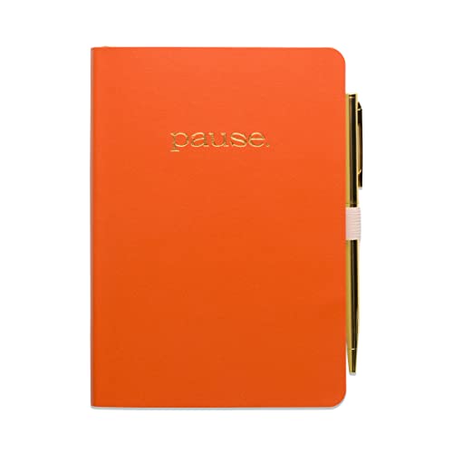 DesignWorks Ink Daily Gratitude Journal – 4.5" x 6.5" Aesthetic Mindfulness Journal with Pen - Guided Prompts for Wellness & Self Care – Soft Cover, Ribbon Marker, 196 Pages – Orange Pause - color: Orange and Gold Foil Pause