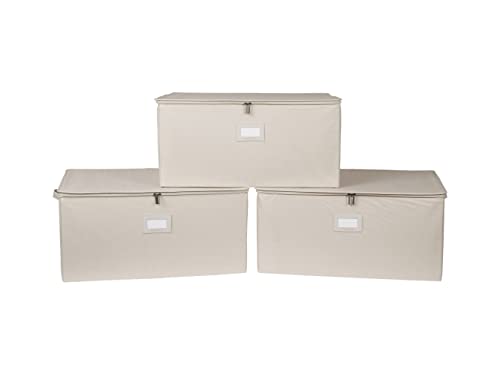 Covermates Keepsakes Zip-Top Storage Box Set, 3 Pack Heavy Duty Polyester Organizer Bins, Stackable Design, ID Window, Reinforced Handles, Closet Home Storage, Beige Heather - color: Beige Heather, size: 26W x 19.5D x 12.5H - 3 PIECE SET