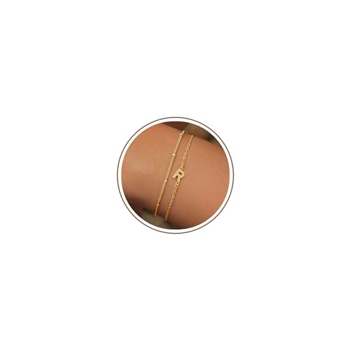 Gold Initial Bracelets for Women Girls - 18K Gold Plated Layered Letter A-Z Initial Bracelets Dainty Letter Bracelet for Women Trendy Gifts for Mom Wife Friends - color: R