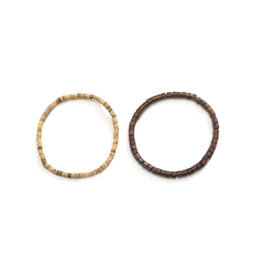 2Pcs Boho Wooden Beads Bracelets Set,Natural Stone Beaded Bracelet Set Bohemian Stackable Disc Beaded Stretch Bracelets for Men Women